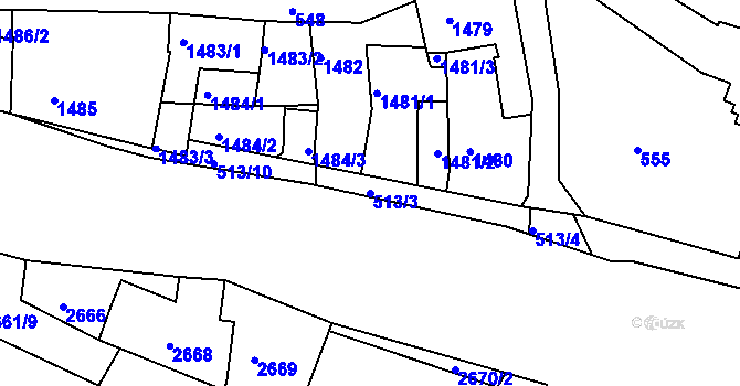 Parcela st. 513/3 v KÚ Litoměřice, Katastrální mapa