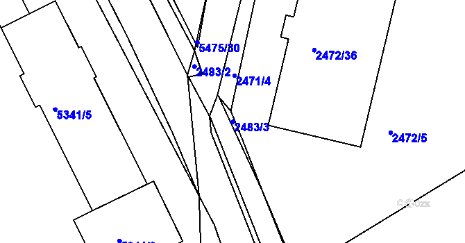 Parcela st. 2483/3 v KÚ Litoměřice, Katastrální mapa