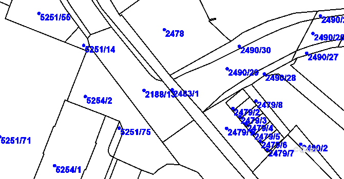 Parcela st. 2483/1 v KÚ Litoměřice, Katastrální mapa