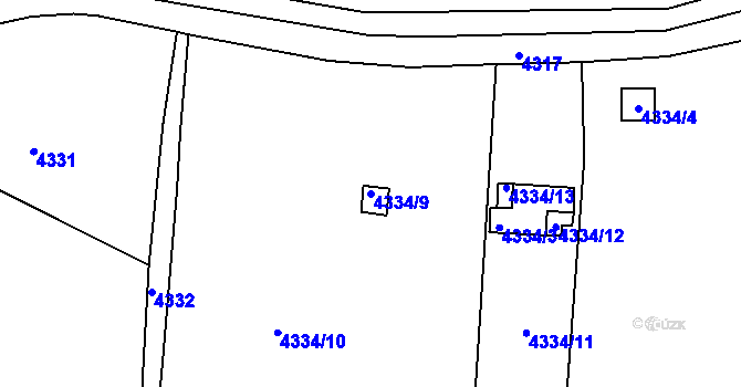 Parcela st. 4334/9 v KÚ Litoměřice, Katastrální mapa