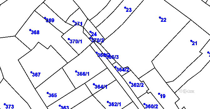 Parcela st. 366/3 v KÚ Litoměřice, Katastrální mapa
