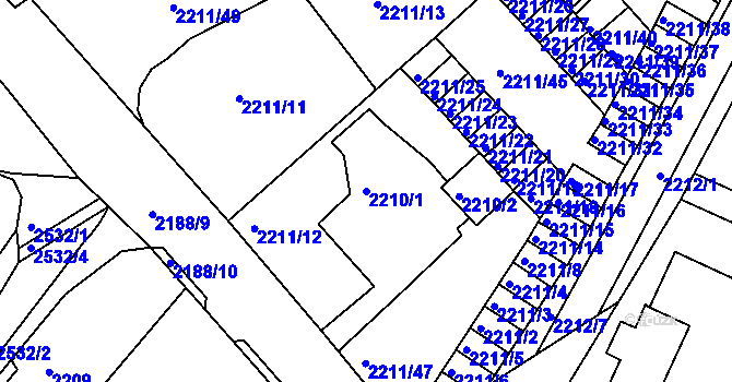 Parcela st. 2210/1 v KÚ Litoměřice, Katastrální mapa