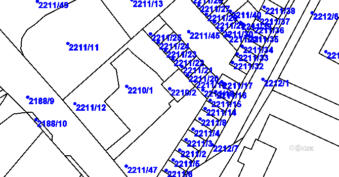 Parcela st. 2210/2 v KÚ Litoměřice, Katastrální mapa
