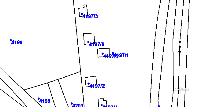Parcela st. 4197/9 v KÚ Litoměřice, Katastrální mapa