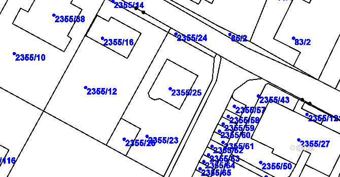 Parcela st. 2355/25 v KÚ Litoměřice, Katastrální mapa