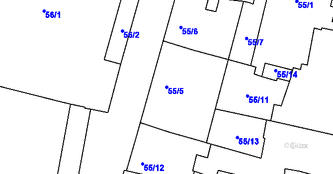 Parcela st. 55/5 v KÚ Litoměřice, Katastrální mapa