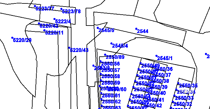 Parcela st. 2550/89 v KÚ Litoměřice, Katastrální mapa