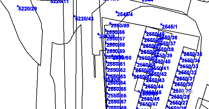 Parcela st. 2550/90 v KÚ Litoměřice, Katastrální mapa