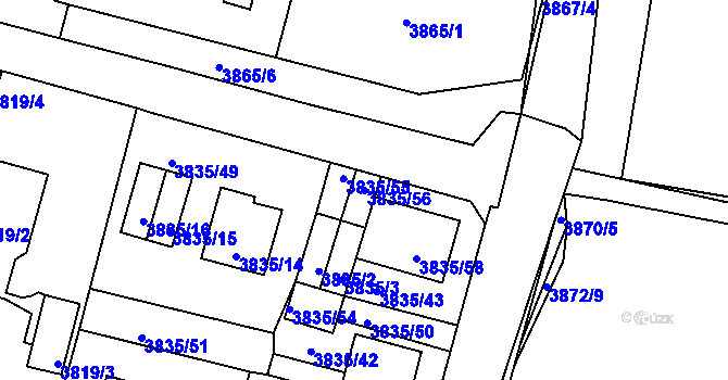 Parcela st. 3835/56 v KÚ Litoměřice, Katastrální mapa