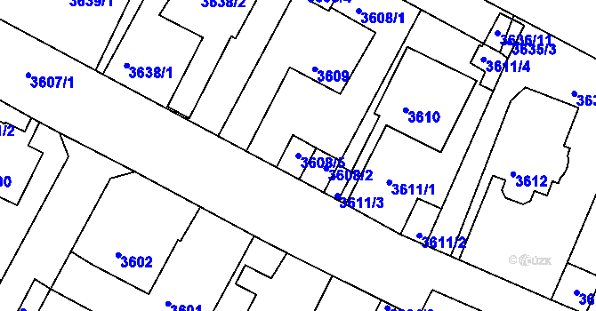 Parcela st. 3608/5 v KÚ Litoměřice, Katastrální mapa