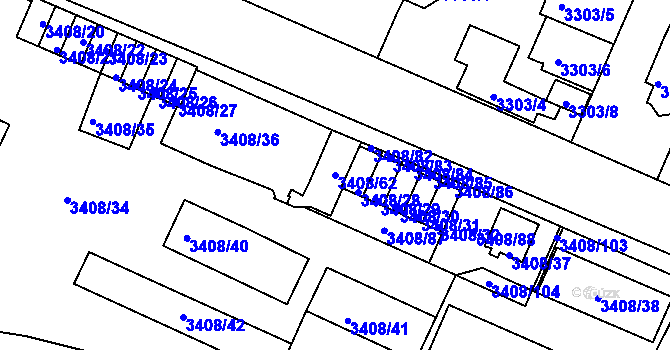 Parcela st. 3408/62 v KÚ Litoměřice, Katastrální mapa