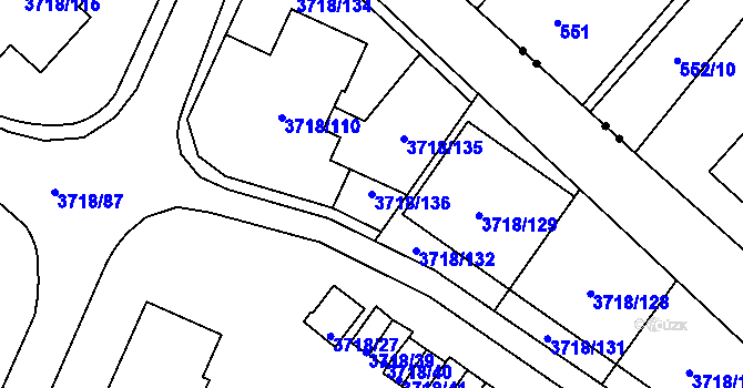 Parcela st. 3718/136 v KÚ Litoměřice, Katastrální mapa