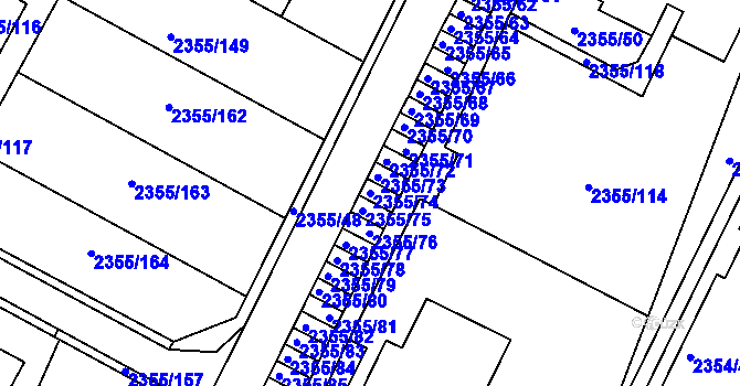 Parcela st. 2355/74 v KÚ Litoměřice, Katastrální mapa