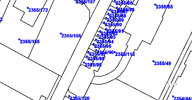 Parcela st. 2355/96 v KÚ Litoměřice, Katastrální mapa