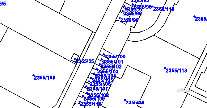 Parcela st. 2355/100 v KÚ Litoměřice, Katastrální mapa