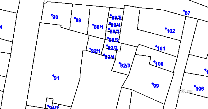 Parcela st. 92/4 v KÚ Litoměřice, Katastrální mapa