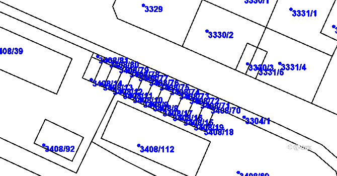 Parcela st. 3408/74 v KÚ Litoměřice, Katastrální mapa