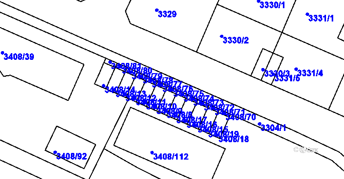 Parcela st. 3408/75 v KÚ Litoměřice, Katastrální mapa