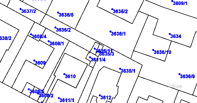 Parcela st. 3635/3 v KÚ Litoměřice, Katastrální mapa