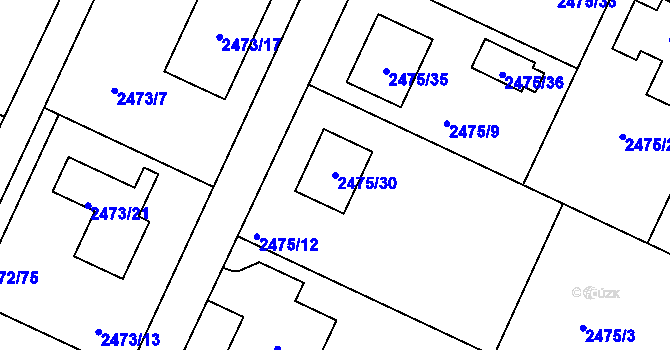 Parcela st. 2475/30 v KÚ Litoměřice, Katastrální mapa