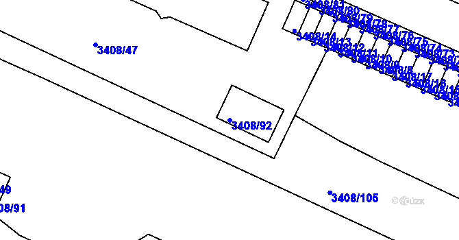 Parcela st. 3408/92 v KÚ Litoměřice, Katastrální mapa