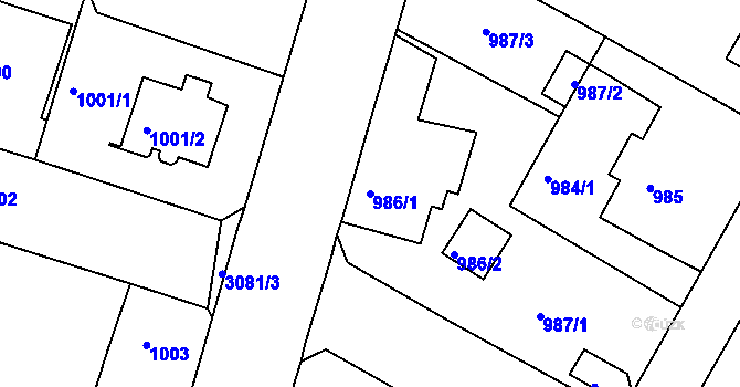 Parcela st. 986/1 v KÚ Litoměřice, Katastrální mapa