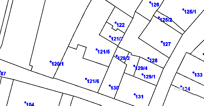Parcela st. 121/5 v KÚ Litoměřice, Katastrální mapa