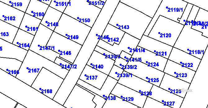 Parcela st. 2139/3 v KÚ Litoměřice, Katastrální mapa