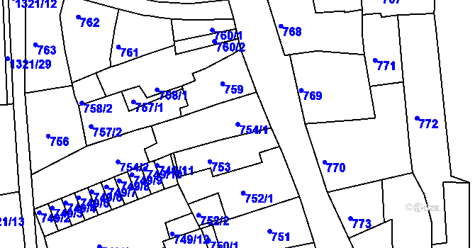 Parcela st. 754/1 v KÚ Litoměřice, Katastrální mapa