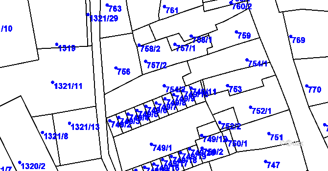 Parcela st. 754/2 v KÚ Litoměřice, Katastrální mapa
