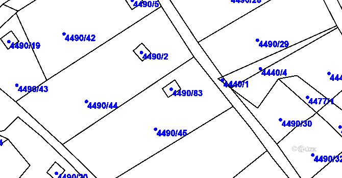 Parcela st. 4490/83 v KÚ Litoměřice, Katastrální mapa