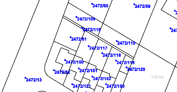 Parcela st. 2472/117 v KÚ Litoměřice, Katastrální mapa