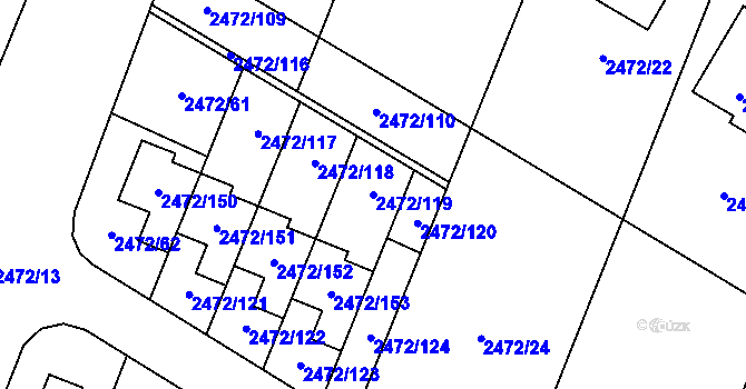 Parcela st. 2472/119 v KÚ Litoměřice, Katastrální mapa