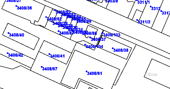 Parcela st. 3408/104 v KÚ Litoměřice, Katastrální mapa