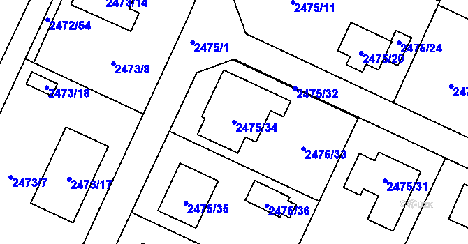 Parcela st. 2475/34 v KÚ Litoměřice, Katastrální mapa
