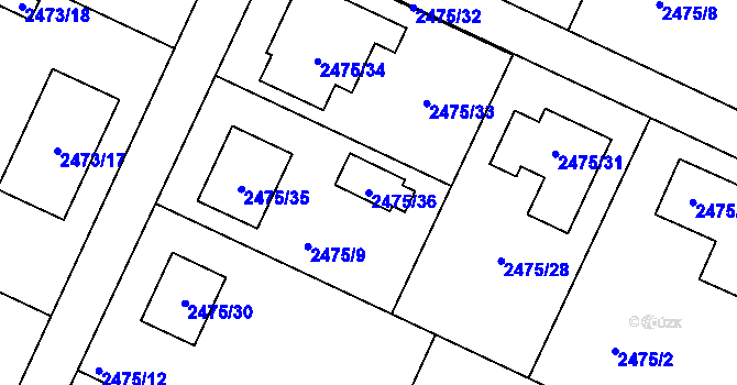 Parcela st. 2475/36 v KÚ Litoměřice, Katastrální mapa