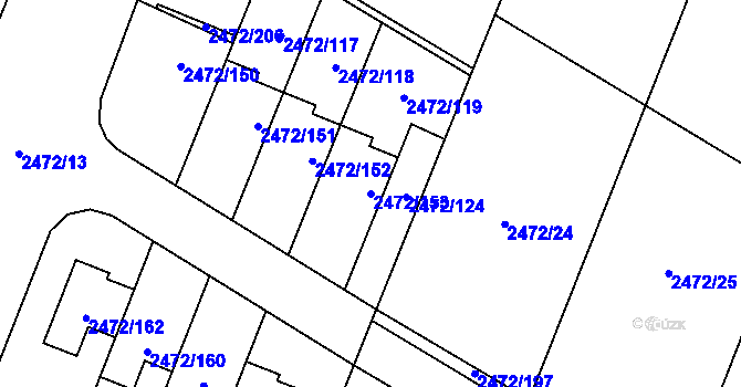 Parcela st. 2472/153 v KÚ Litoměřice, Katastrální mapa