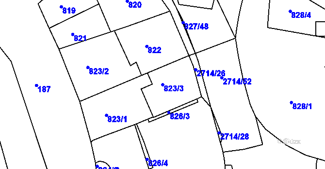 Parcela st. 823/3 v KÚ Litoměřice, Katastrální mapa