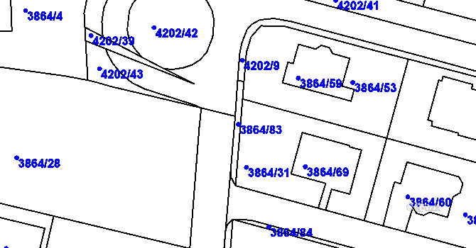 Parcela st. 3864/83 v KÚ Litoměřice, Katastrální mapa