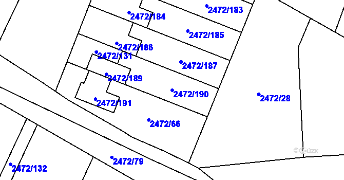 Parcela st. 2472/190 v KÚ Litoměřice, Katastrální mapa