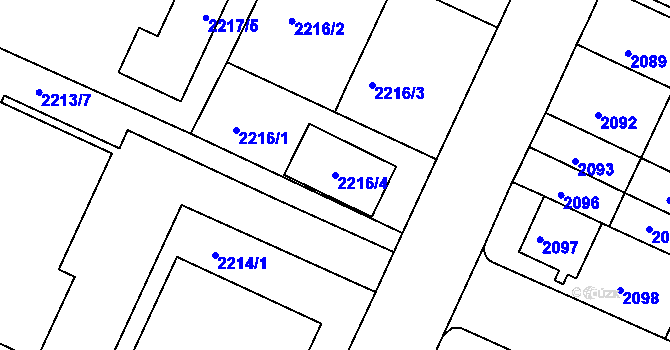 Parcela st. 2216/4 v KÚ Litoměřice, Katastrální mapa