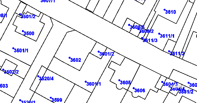 Parcela st. 3601/2 v KÚ Litoměřice, Katastrální mapa
