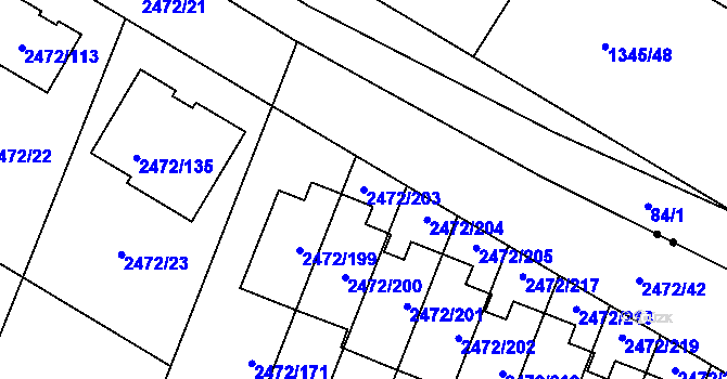 Parcela st. 2472/203 v KÚ Litoměřice, Katastrální mapa