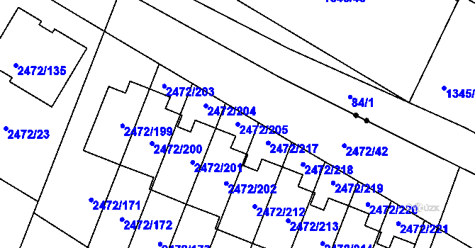 Parcela st. 2472/205 v KÚ Litoměřice, Katastrální mapa