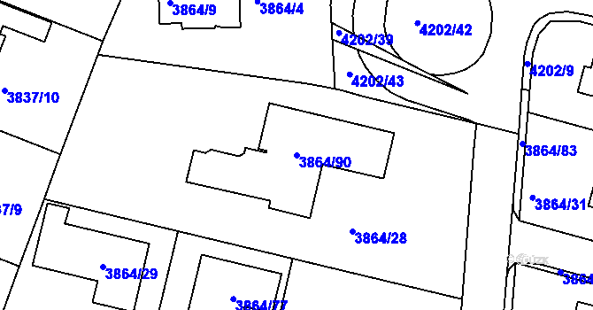 Parcela st. 3864/90 v KÚ Litoměřice, Katastrální mapa