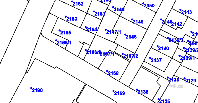 Parcela st. 2167/1 v KÚ Litoměřice, Katastrální mapa
