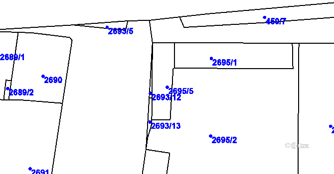 Parcela st. 2695/5 v KÚ Litoměřice, Katastrální mapa