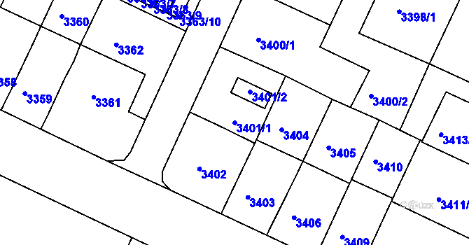Parcela st. 3401/1 v KÚ Litoměřice, Katastrální mapa