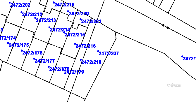 Parcela st. 2472/207 v KÚ Litoměřice, Katastrální mapa