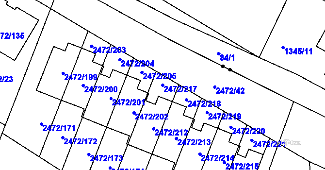 Parcela st. 2472/217 v KÚ Litoměřice, Katastrální mapa